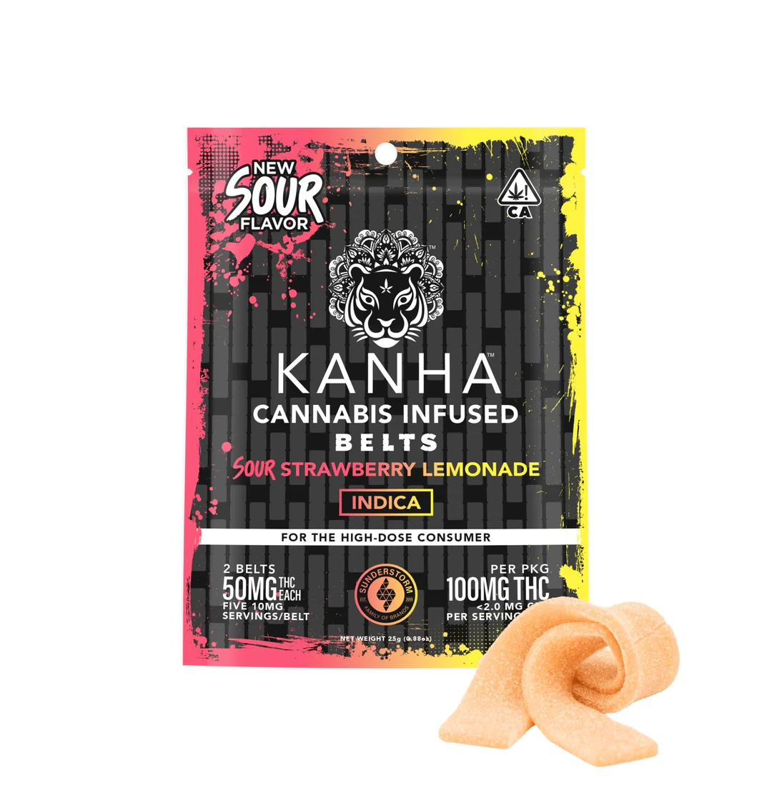 Kanha Sour Strawberry Lemonade Indica Gummy Belts 100mg